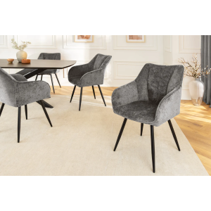 Set 2 jídelních židlí AVIGNE - 360° šedá/černá žinylková tkanina  Kuchyň a jídelna 46469