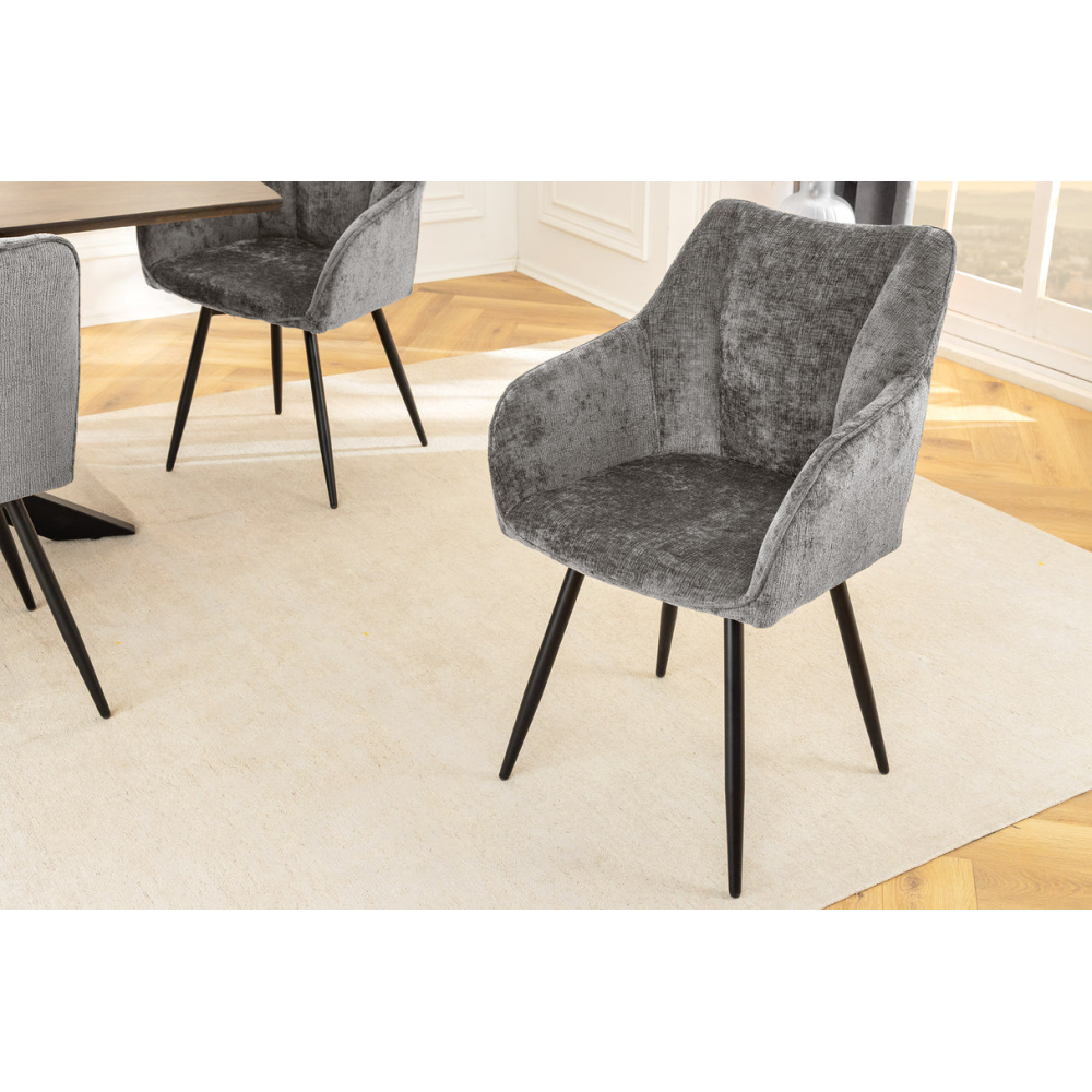 Set 2 jídelních židlí AVIGNE - 360° šedá/černá žinylková tkanina  Kuchyň a jídelna 46469