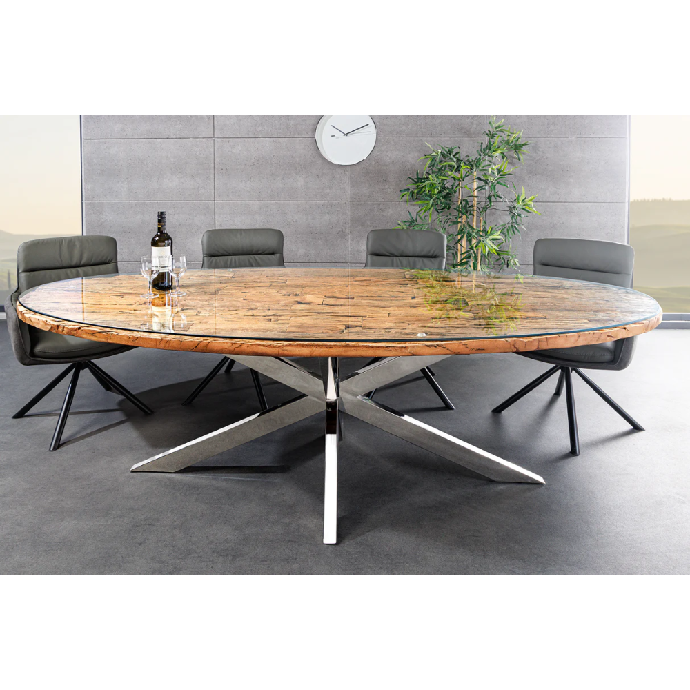 Oválný jídelní stůl BARRACUDA 220cm, teak+sklo  Místnosti 43626