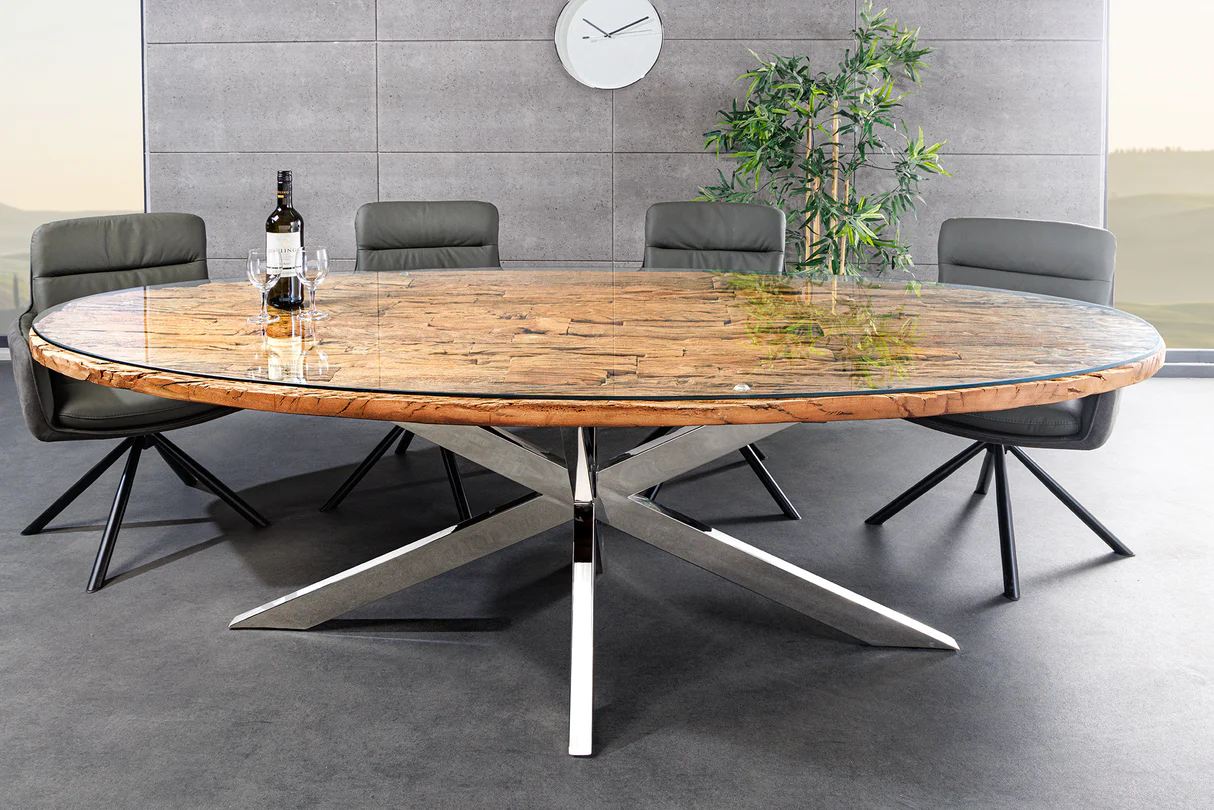 Oválný jídelní stůl BARRACUDA 220cm, teak+sklo  Místnosti 43626