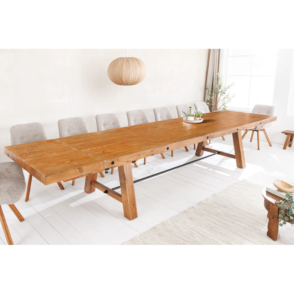 Rozkládací jídelní stůl FINCA 300-400cm, borovicový 80mm vintage hnědý  Místnosti 45129