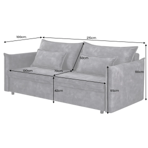 3místná sametová rozkládací pohovka APARTMENT 215cm ,šedá  Místnosti 47133
