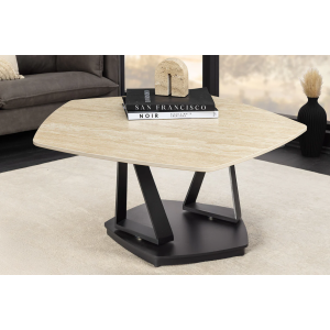 Konferenční stolek MOVEMENT 80-130 cm otočný keramický stůl s přírodním travertinem a vzhledem rezavění  Místnosti 46421