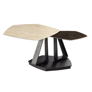 Konferenční stolek MOVEMENT 80-130 cm otočný keramický stůl s přírodním travertinem a vzhledem rezavění  Místnosti 46421