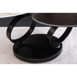 Konferenční stolek DANCING RINGS 80-135 cm otočný keramický stůl s přírodním travertinem a vzhledem rezavění  Místnosti 46316