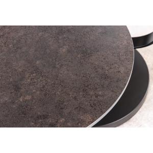 Konferenční stolek DANCING RINGS 80-135 cm otočný keramický stůl s přírodním travertinem a vzhledem rezavění  Místnosti 46316