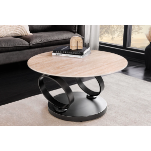 Konferenční stolek DANCING RINGS 80-135 cm otočný keramický stůl s přírodním travertinem a vzhledem rezavění  Místnosti 46316