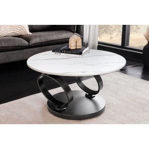 Konferenční stolek DANCING RINGS 80-135 cm otočný keramický stůl bílý a antracitový mramorový vzhled  Místnosti 46317