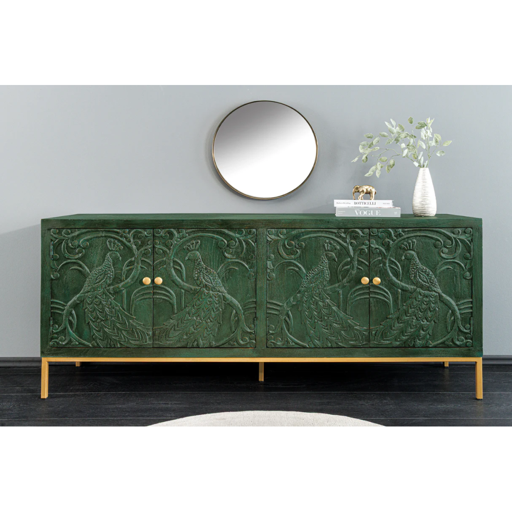 Ručně vyrobená komoda PEACOCK z mangového dřeva - tmavě zelená  Komody a šatní skříně 45791