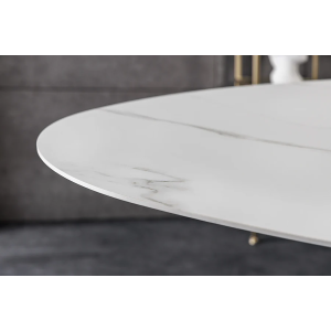 Jídelní stůl SCULPTURE 280 cm oválný rám černý s keramickou deskou, bílý mramorový vzhled  Stoly a stolky 46474