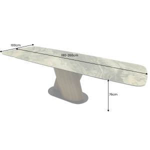 Jídelní stůl ELEMENTS 180-260 cm rozkládací, ořechový rám s keramickou deskou, taupe béžový mramorový vzhled  Místnosti 46476