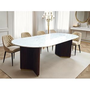 Oválný jídelní stůl GATSBY 240 cm, mangovníkový dřevěný rám/ mramorová deska bílá  Místnosti 45829