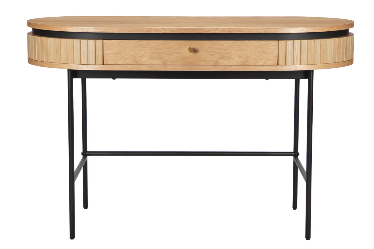 Kancelářský stůl ATELIER 120 cm, imitace přírodního dubu, s černou kovovou konstrukcí  Místnosti 47455