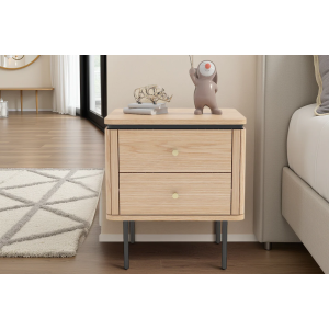 Noční stolek ATELIER 55 cm, imitace přírodního dubu, s černými nohami  Místnosti 47458