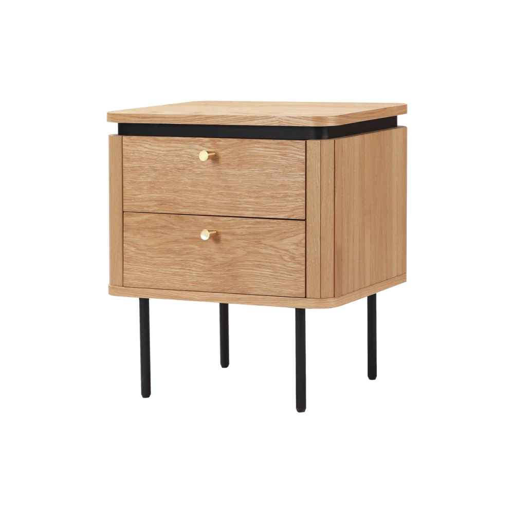 Noční stolek ATELIER 55 cm, imitace přírodního dubu, s černými nohami  Místnosti 47458