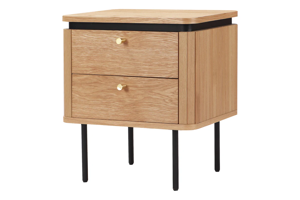 Noční stolek ATELIER 55 cm, imitace přírodního dubu, s černými nohami  Místnosti 47458