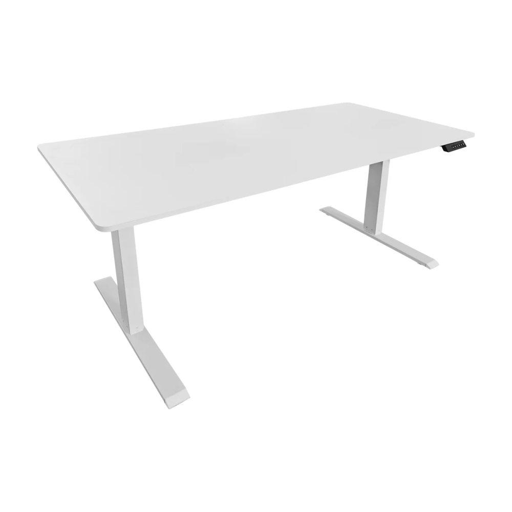 Kancelářský stůl WHITE DESK 140 cm, výškově nastavitelný antracitový s bílým rámem  Místnosti 47548
