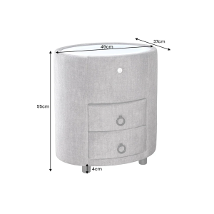 Noční stolek SIGNUM oválný s LED světlem 55 cm sametově šedý  Místnosti 46411