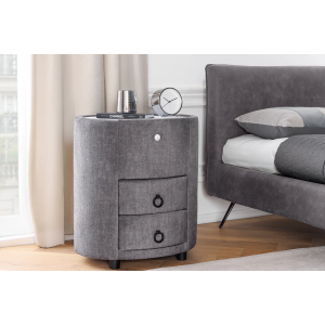 Noční stolek SIGNUM oválný s LED světlem 55 cm sametově šedý  Místnosti 46411