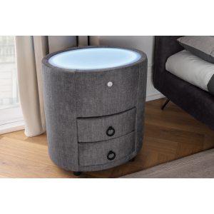 Noční stolek SIGNUM oválný s LED světlem 55 cm sametově šedý  Místnosti 46411