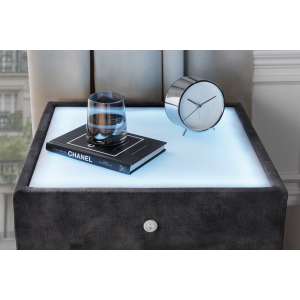 Noční stolek PARIS s LED světlem 55 cm sametově šedý  Místnosti 46009