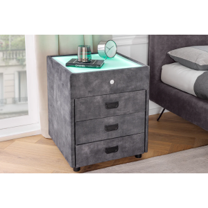 Noční stolek PARIS s LED světlem 55 cm sametově šedý  Místnosti 46009
