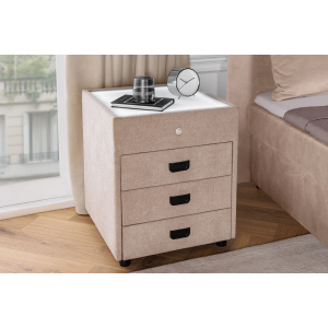 Noční stolek TOULOUSE s LED světlem 55 cm sametově béžový  Místnosti 45948