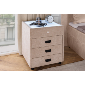 Noční stolek TOULOUSE s LED světlem 55 cm sametově béžový  Místnosti 45948
