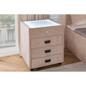 Noční stolek TOULOUSE s LED světlem 55 cm sametově béžový  Místnosti 45948