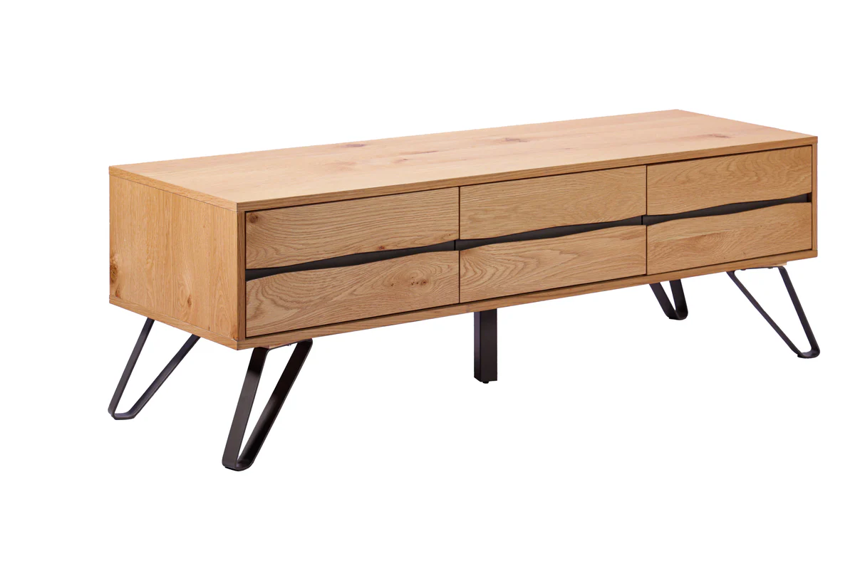 Nízký TV stolek LIVING EDGE 160 cm dubový s černými nohami  Místnosti 46342