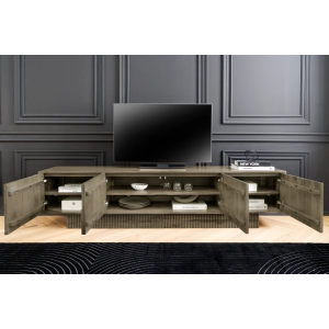 TV stolek ART DECO 200cm 3D mangové dřevo, šedá  Místnosti 46804