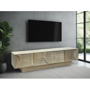 TV stolek ART DECO 200cm 3D mangové dřevo, přírodní bílá  Místnosti 46803