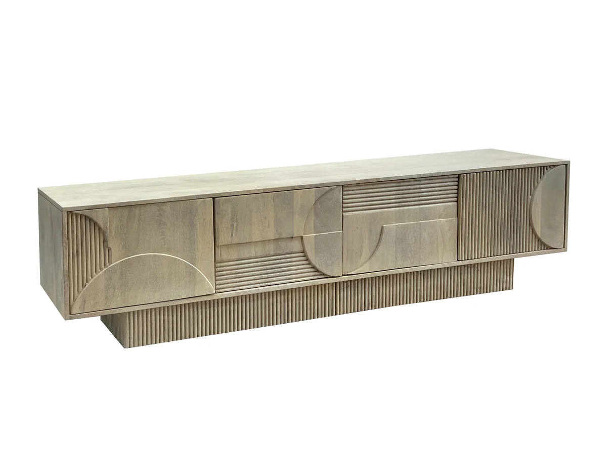 TV stolek ART DECO 200cm 3D mangové dřevo, přírodní bílá  Místnosti 46803