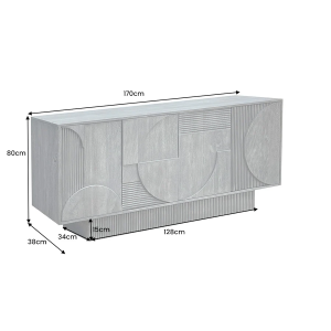 Komoda ART DECO 170cm 3D mangové dřevo, přírodní bílá  Místnosti 46800