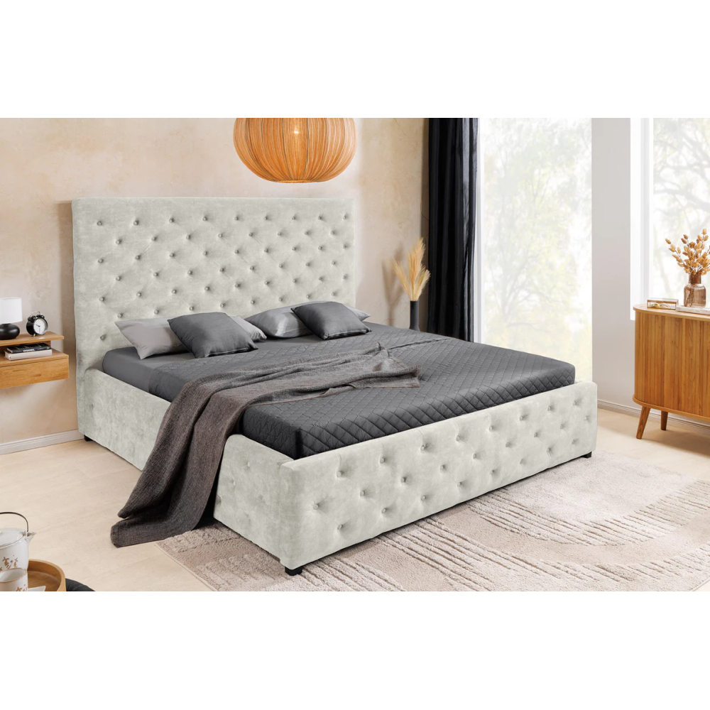 Postel PARIS 160x200cm sametová, imitace CHESTERFIELD, šampaňsko béžová s úložným prostorem  Místnosti 48075