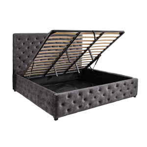 Postel PARIS 180x200cm, vzhled CHESTERFIELD, sametově šedá, s úložným prostorem  Místnosti 45639