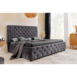 Postel PARIS 180x200cm, vzhled CHESTERFIELD, sametově šedá, s úložným prostorem  Místnosti 45639