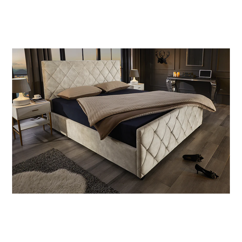 Postel ELYSIUM 180x200cm sametová šampaňsko béžová s úložným prostorem  Místnosti 45920