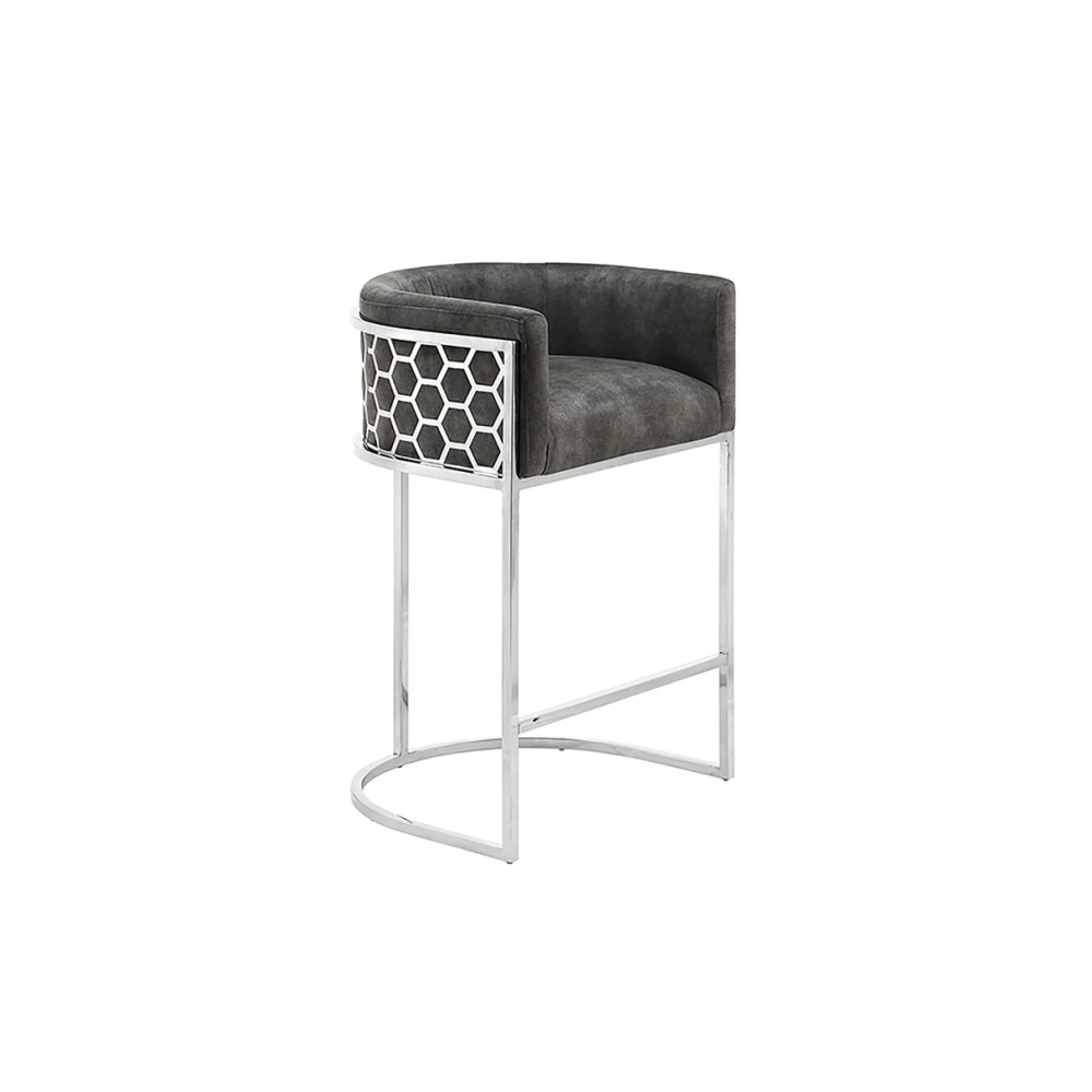 Barová židle ELEGANCE sametově šedá se stříbrným rámem z nerezové oceli  Místnosti 47504