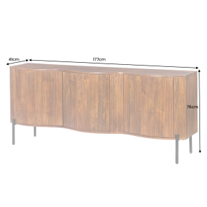 Komoda GRANDEUR 180cm 3D retro styl mangové dřevo hnědá s černými kovovými nohami  Místnosti 47147