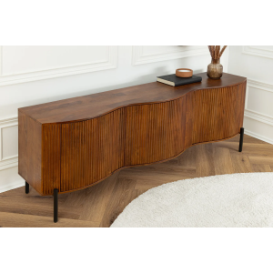 Komoda GRANDEUR 180cm 3D retro styl mangové dřevo hnědá s černými kovovými nohami  Místnosti 47147