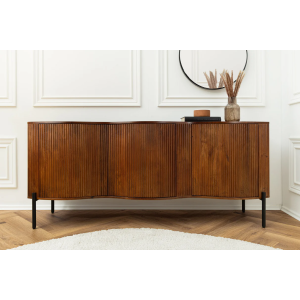 Komoda GRANDEUR 180cm 3D retro styl mangové dřevo hnědá s černými kovovými nohami  Místnosti 47147