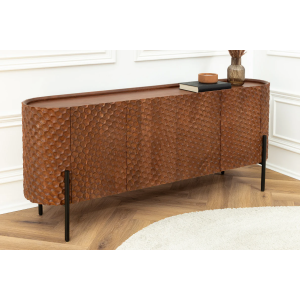 Komoda ADLON 180cm 3D mangovníkové dřevo hnědá s černými kovovými nohami  Nábytek 47148