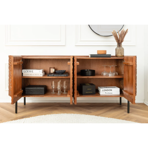 Komoda ADLON 180cm 3D mangovníkové dřevo hnědá s černými kovovými nohami  Nábytek 47148