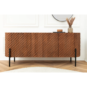 Komoda ADLON 180cm 3D mangovníkové dřevo hnědá s černými kovovými nohami  Nábytek 47148