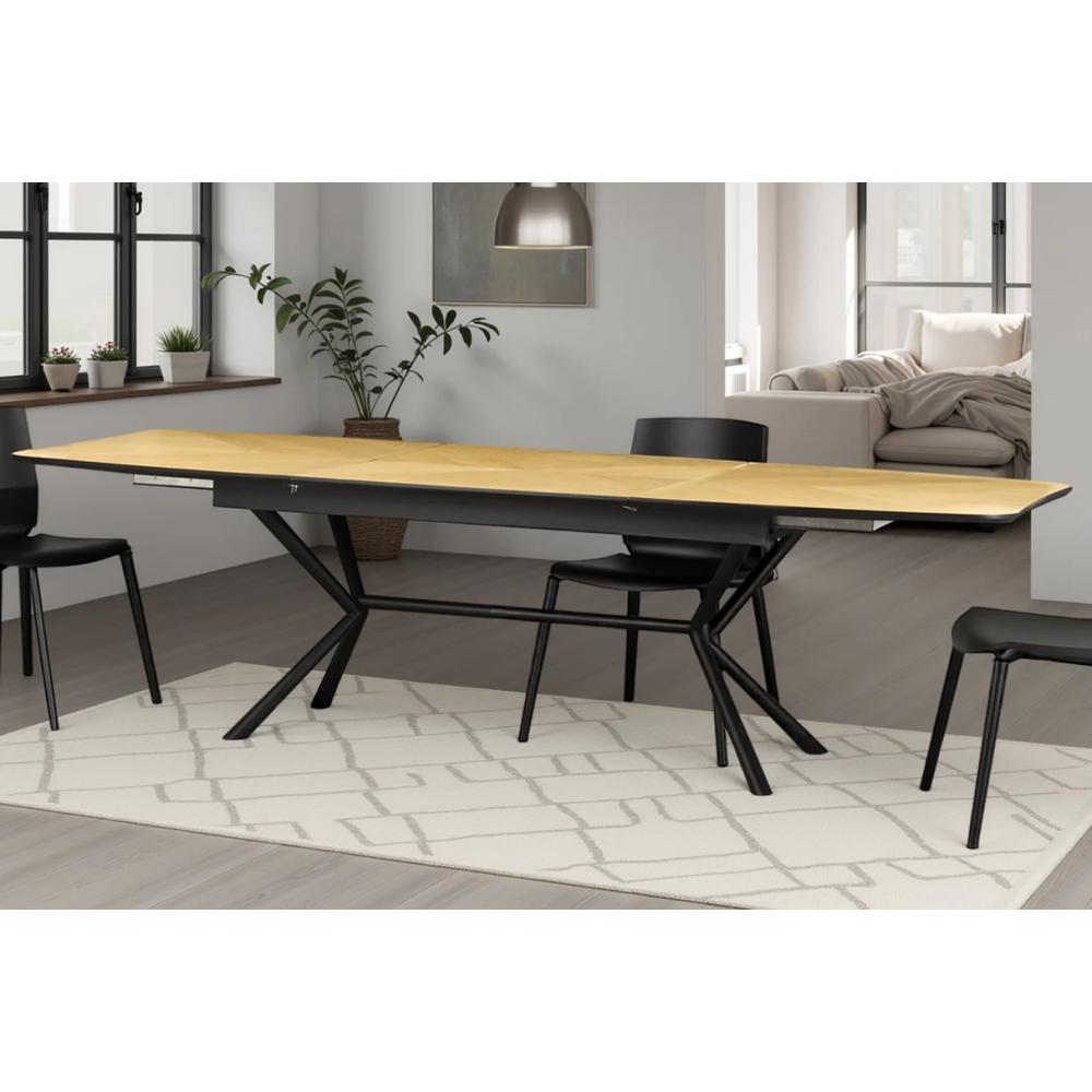 Jídelní stůl GRANDEZZA 180-270 cm rozkládací, imitace přírodního dubu, s černou kovovou konstrukcí  Obývací pokoj 46554