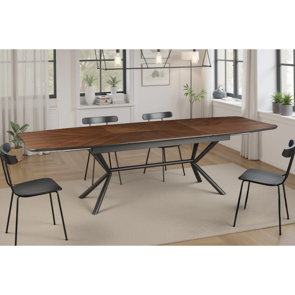 Jídelní stůl GRANDEZZA 180-270 cm rozkládací, přírodní ořechový vzhled, s černou kovovou konstrukcí  Obývací pokoj 46568