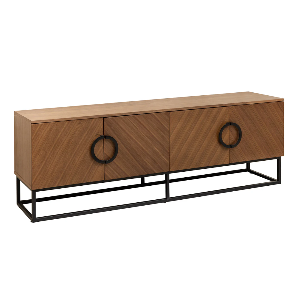 Nízký TV stolek GRANDEZZA 180 cm, imitace ořechového dřeva, s černým kovovým rámem  TV stolky a komody 46557