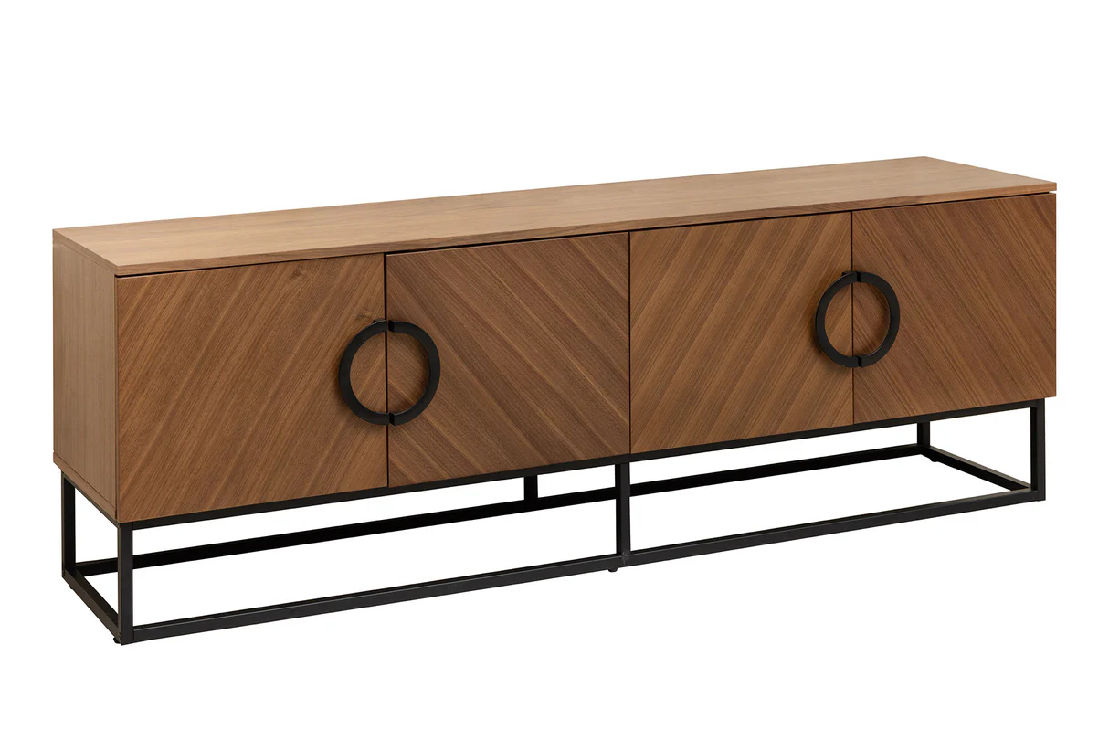 Nízký TV stolek GRANDEZZA 180 cm, imitace ořechového dřeva, s černým kovovým rámem  TV stolky a komody 46557