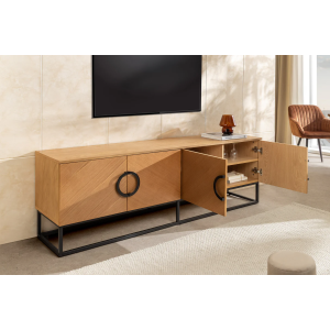 Nízký TV stolek GRANDEZZA 180 cm, imitace dubového dřeva, s černým kovovým rámem  TV stolky a komody 46699